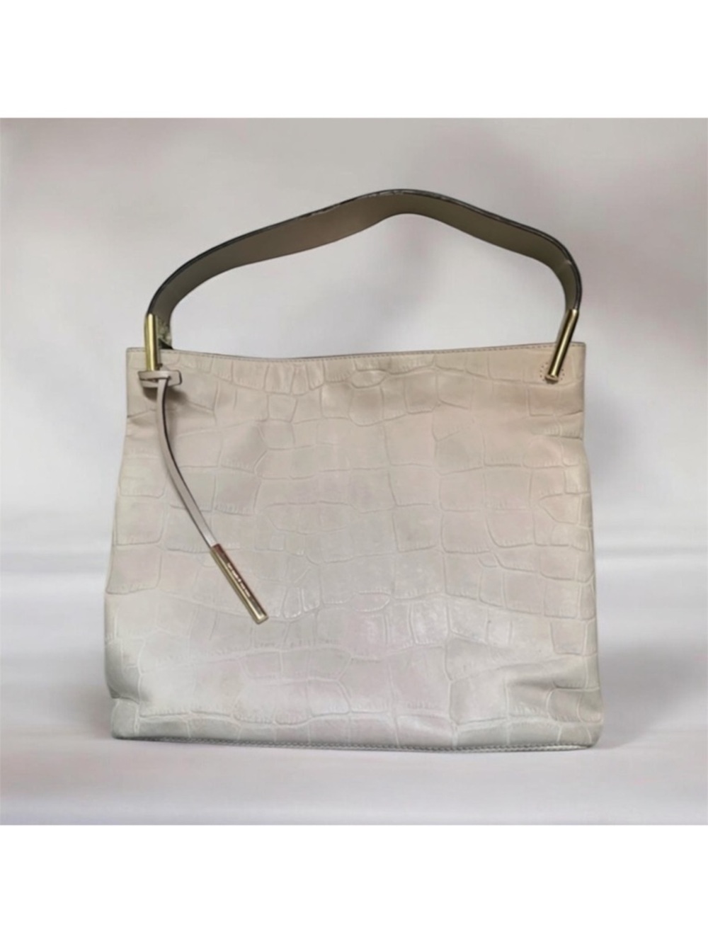 Kate Spade Kelly Anne Croc Embossed Leather Shoulder Bag Soft Taupe Blush - Picture 6 of 10